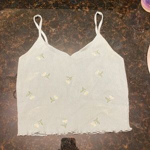 Medium L.A. HEARTS cropped tank top blue with sunflowers and spaghetti straps